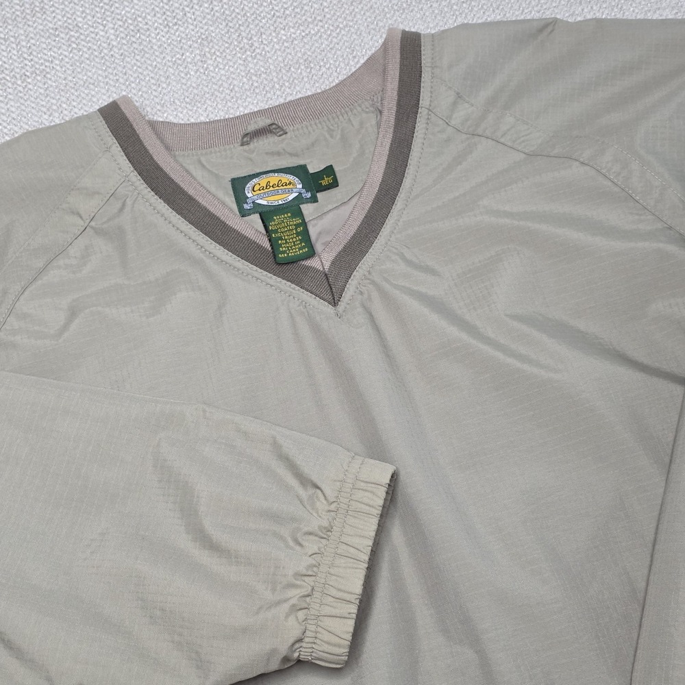 Cabela's Men's Outdoor Gear Pull-Over V-Neck Windbreaker Tan and Green‎ Jacket L
